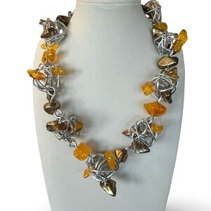 Vintage Abra Caged Aluminum and Amber Necklace